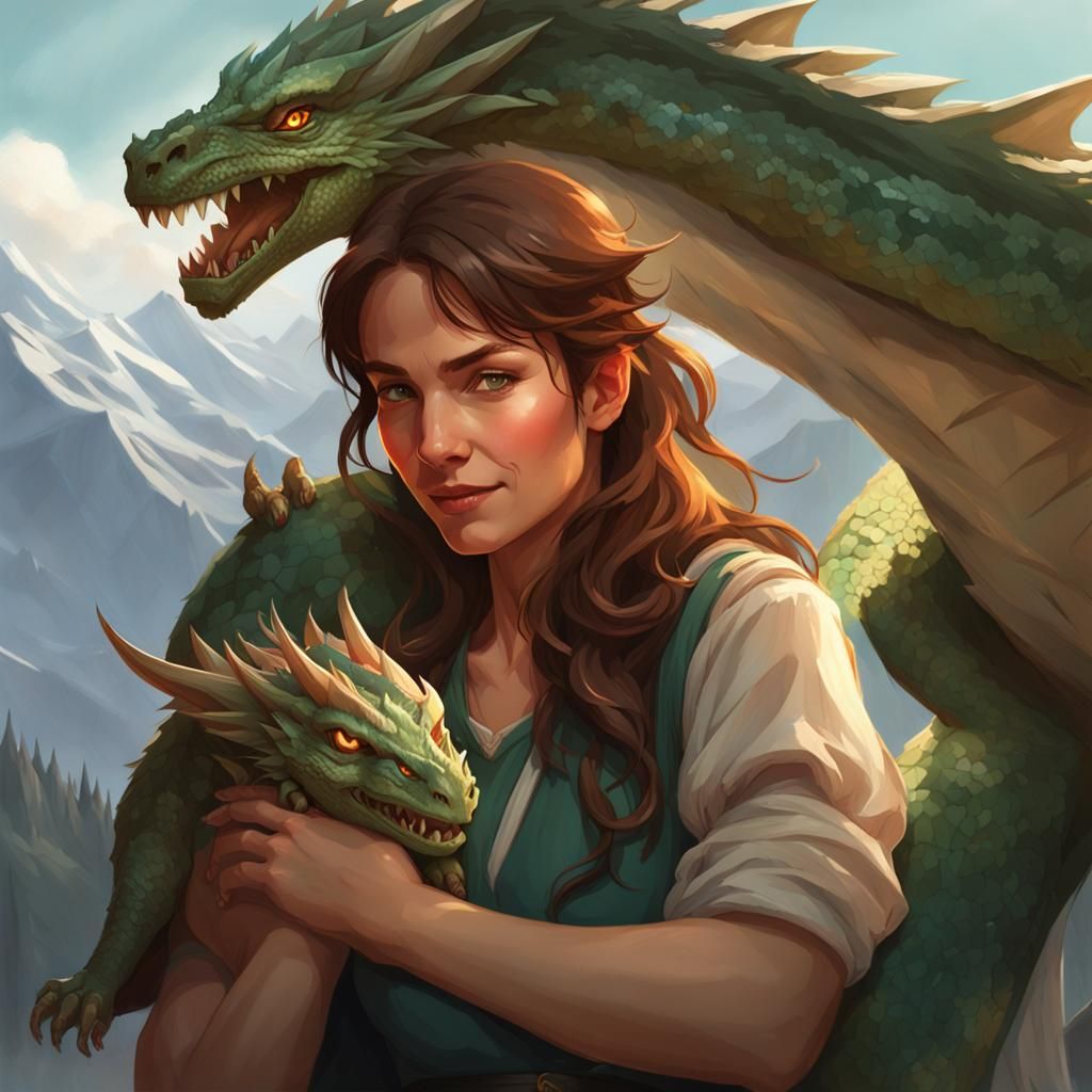 Woman and Dragon Head and Shoulders Portrait