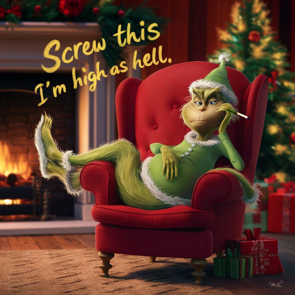 The Grinch Lounges in Red Armchair for a Relaxing Winter's N...
