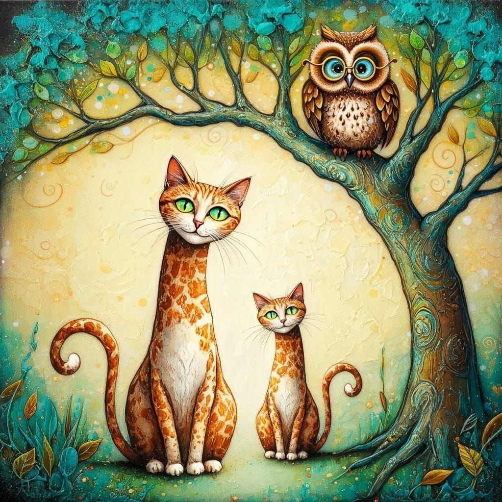 Whimsical Cats in Dreamy Acrylic Style