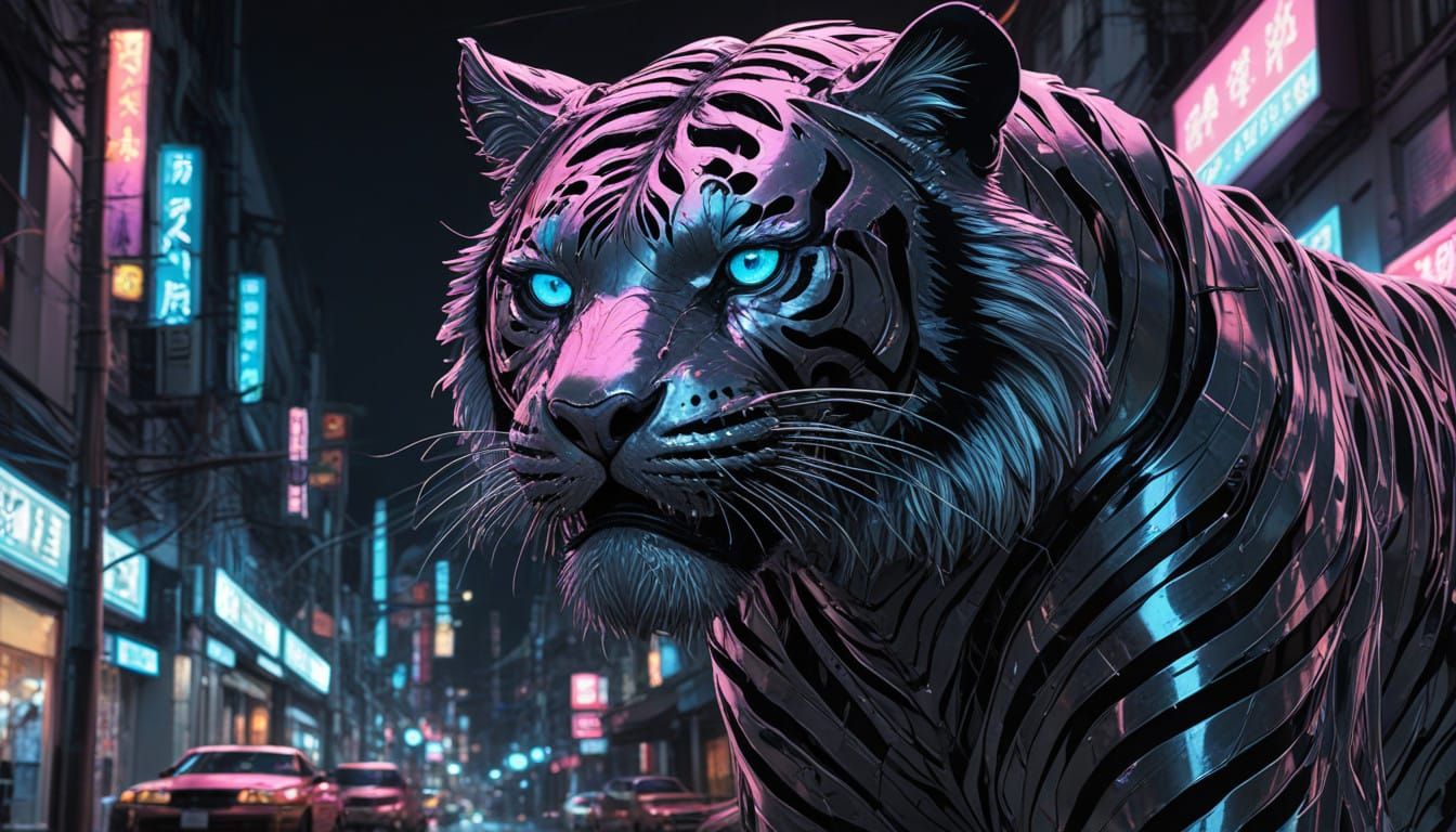 Cyber Tiger in Neon Streets
