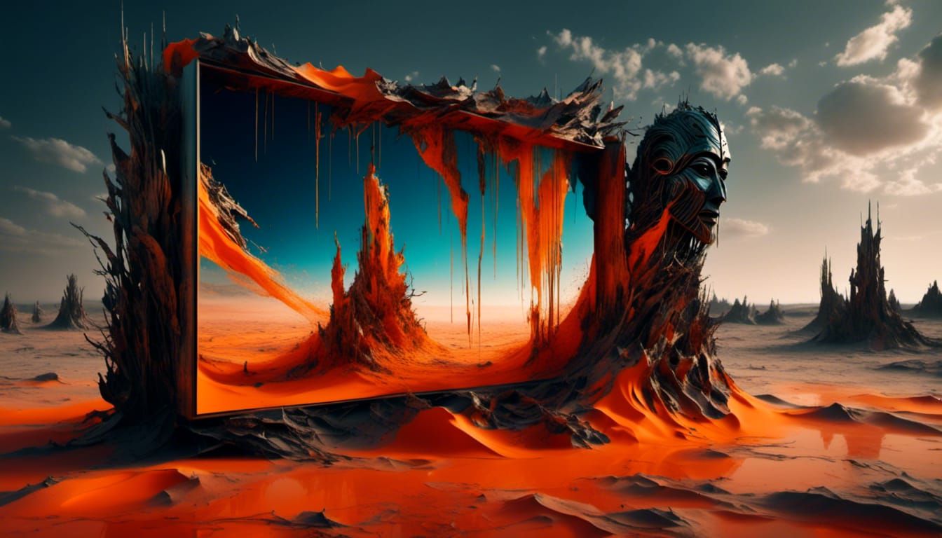 Surreal Desert TV with Cirrus Clouds, Digital Art