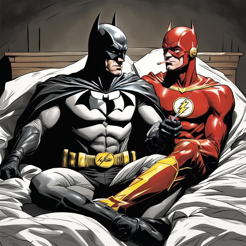 Batman and the Flash Sharing a Smoke