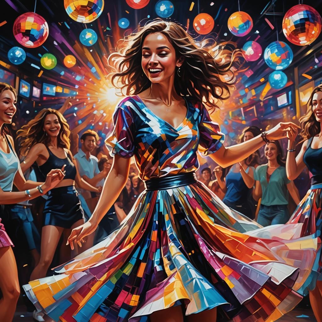 Energetic Nightclub Dance: Vibrant Oil Painting