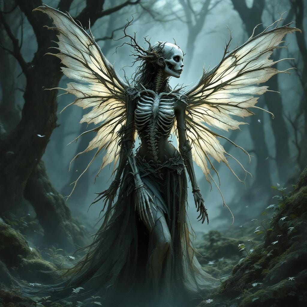 Bone Fairy in Mystical Forest, High-Fantasy Style