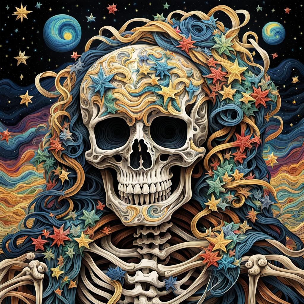 Nature Skeleton in Starry Night Abstract Painting