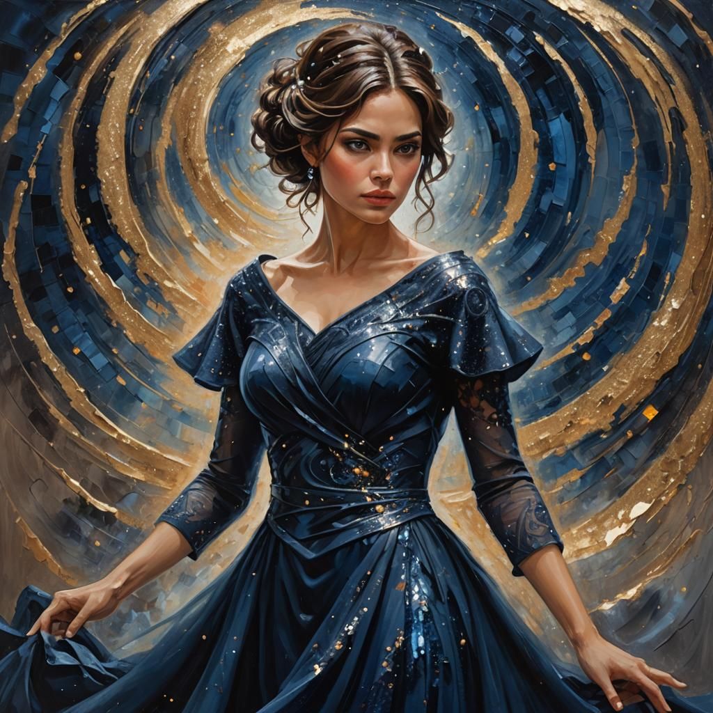 Mystical Latina Goddess in Front of Vortex as Impasto Painti...