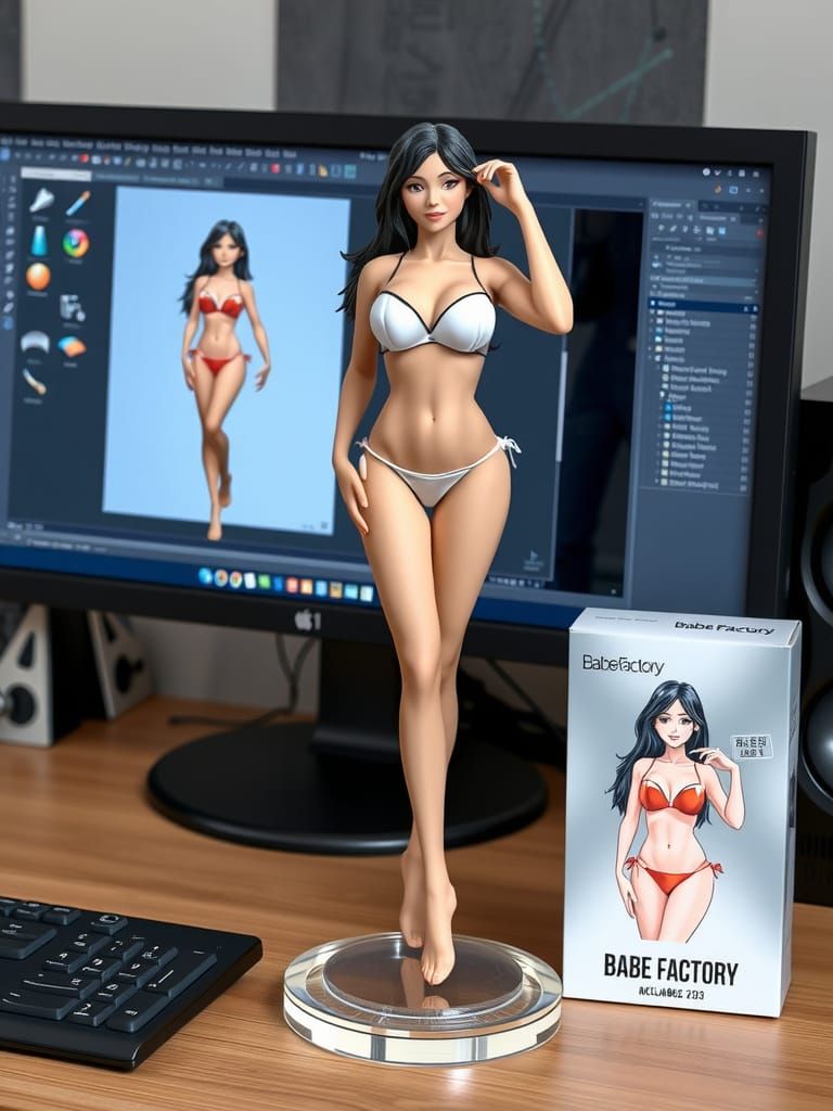Realistic Bikini Figurine on Computer Desk