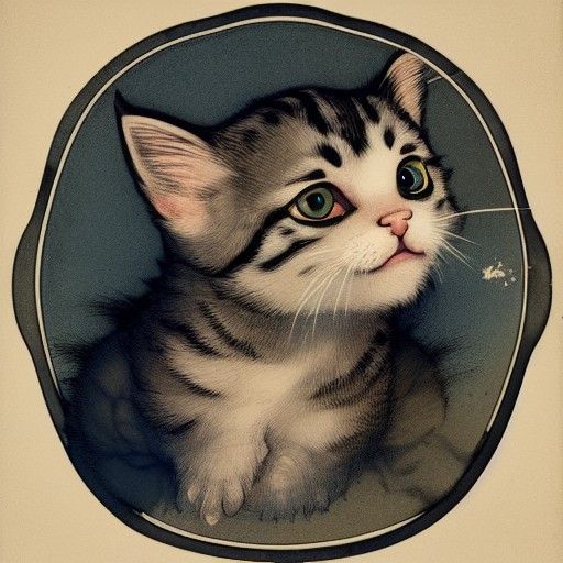 Kitten on Cloud: Wood Block Print Art