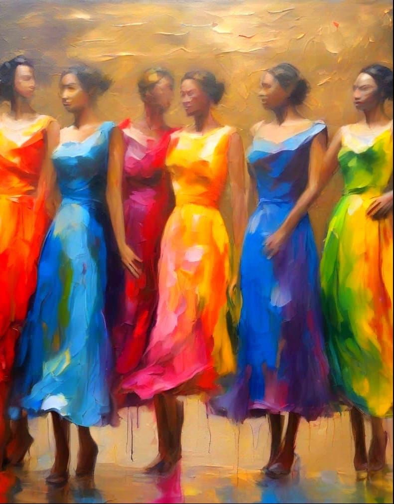 Joyful Multicolored Dancers in Vibrant Acrylic