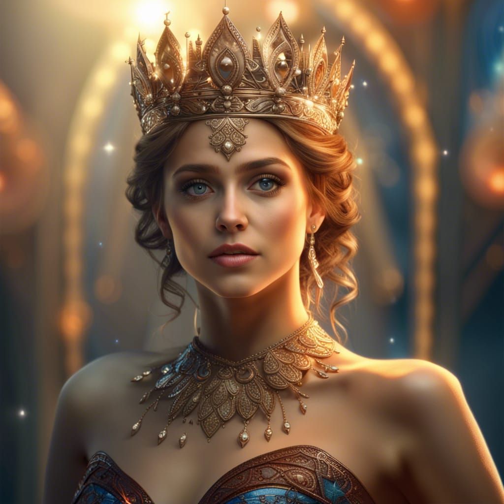 Beautiful Woman with Crown in Hyperrealistic Style