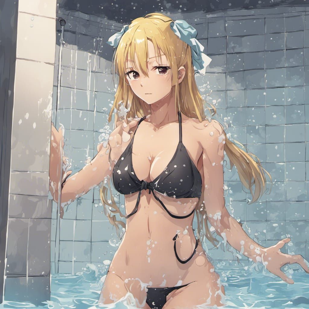 Anime Style: Blonde Woman in Shower