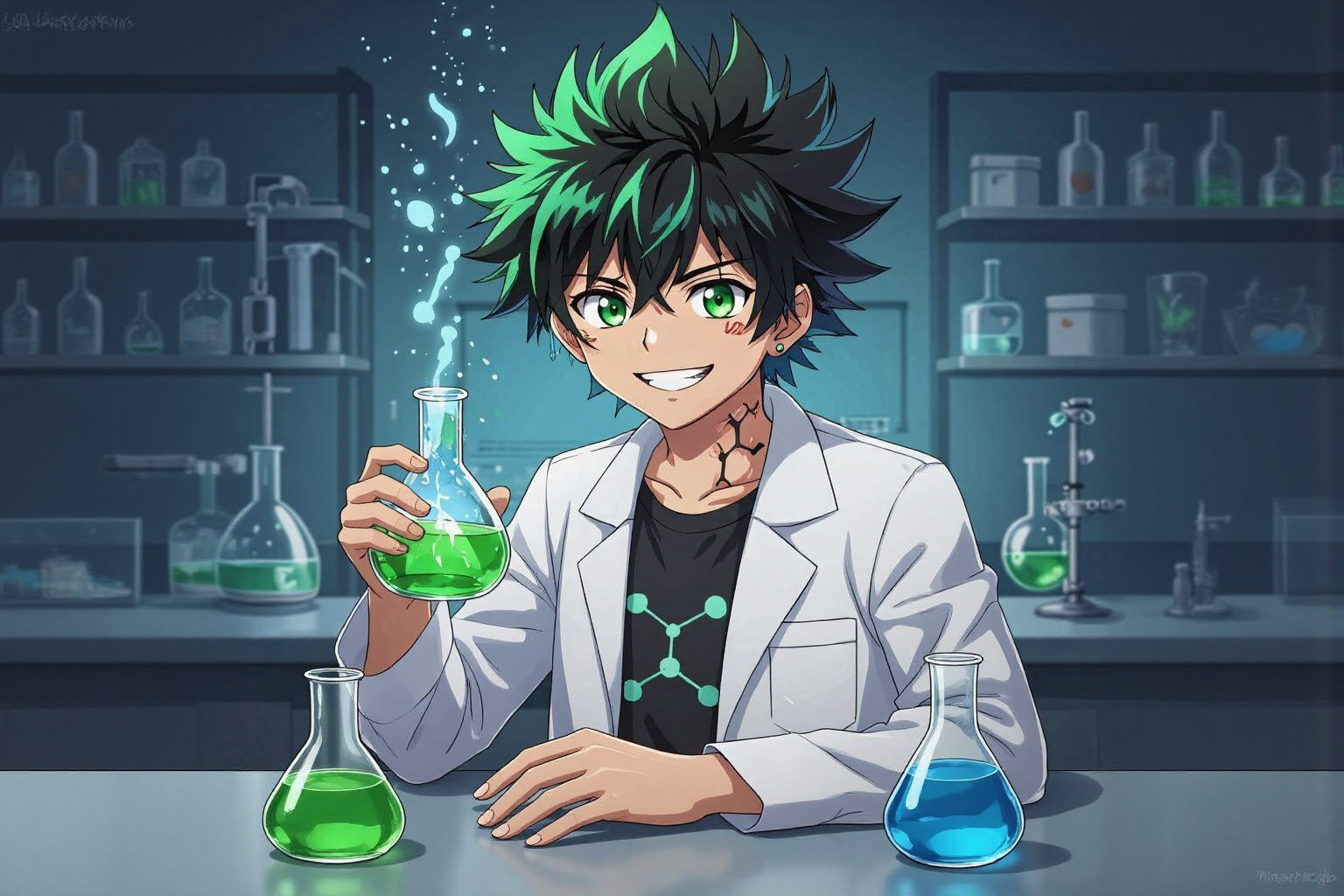Charismatic Teenage Inventor in Anime Style