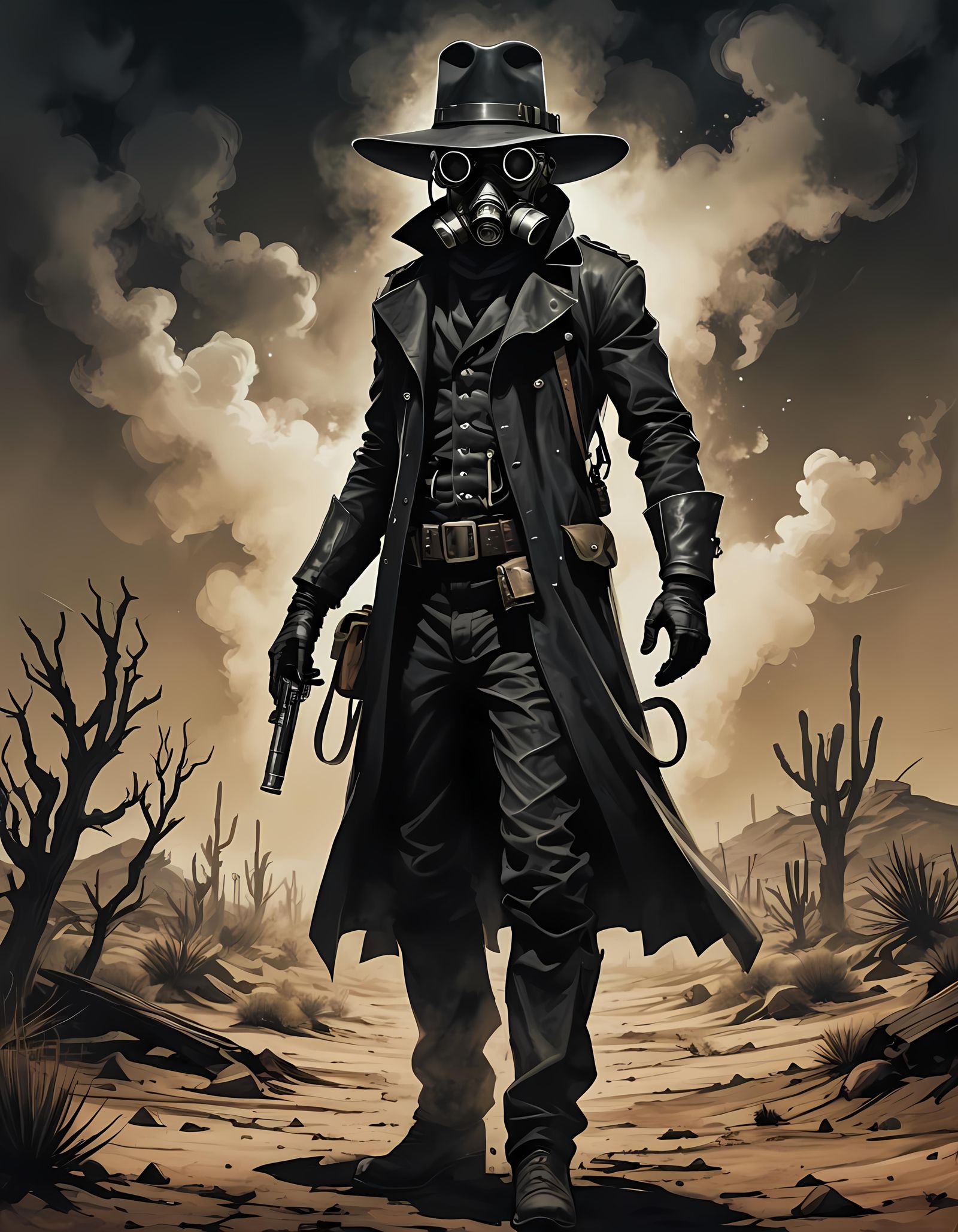 Mysterious Cowboy in Toxic Desert, Tim Burton Style