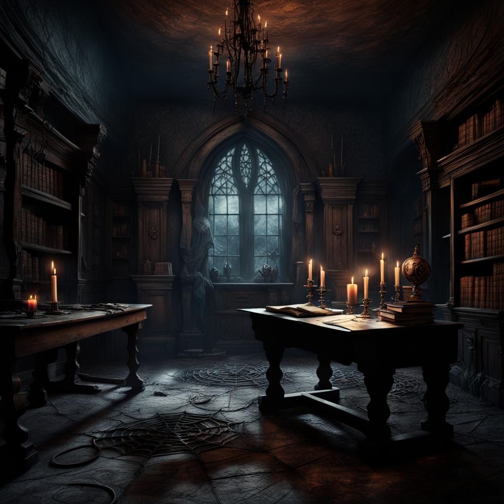 Gothic Mansion Secret Room with Demonic Symbols