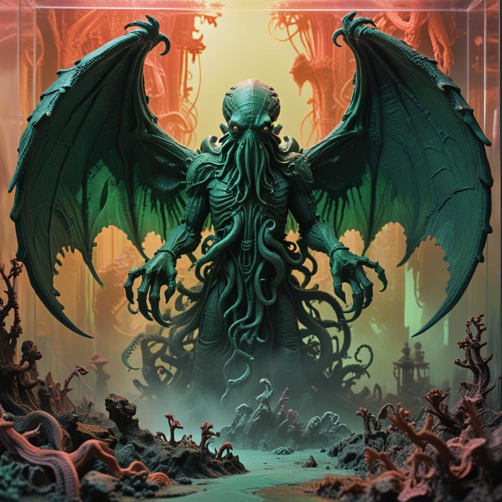 Surreal Cthulhu Diorama in Cubist Impasto Style
