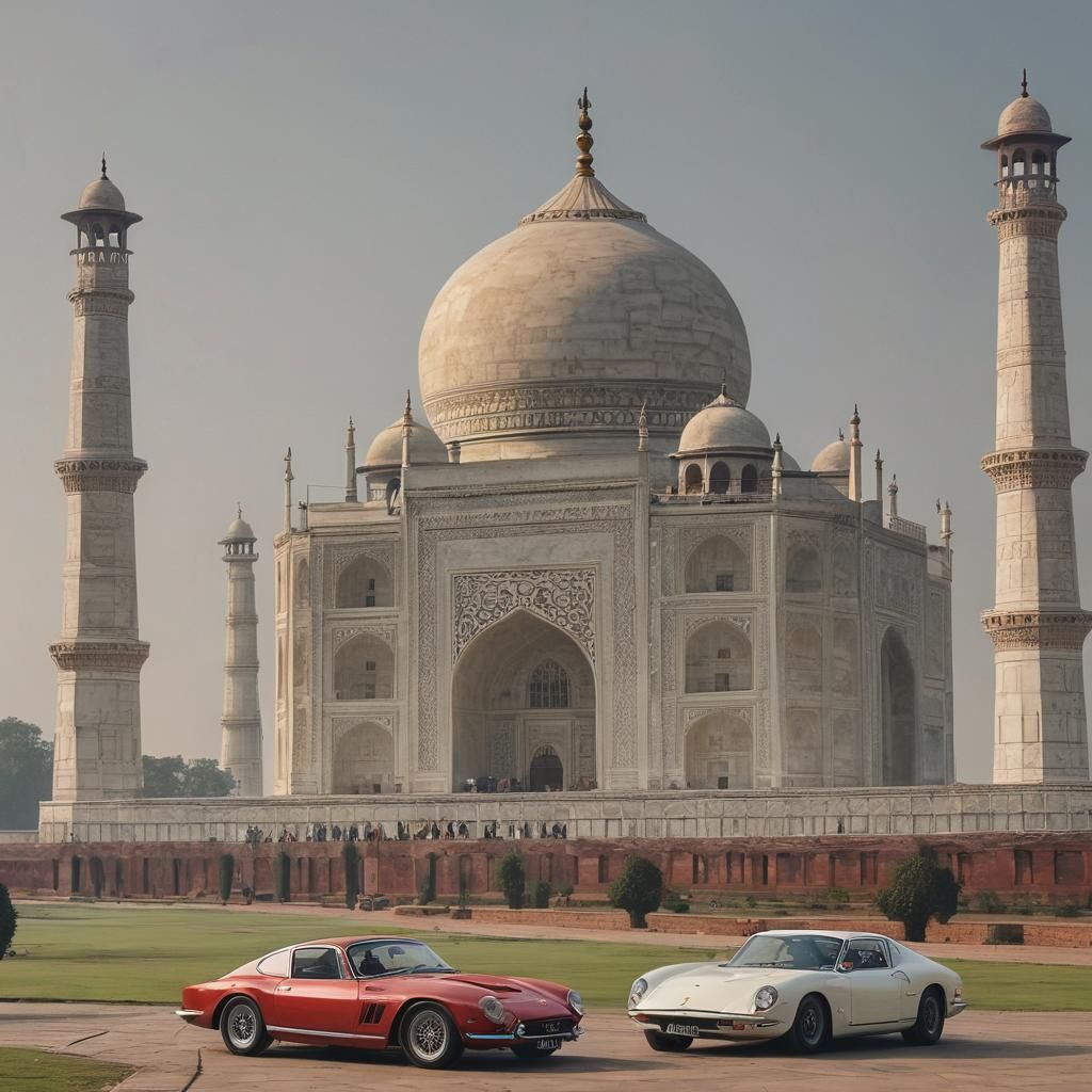 Taj Mahal View with Classic Ferrari in 8K