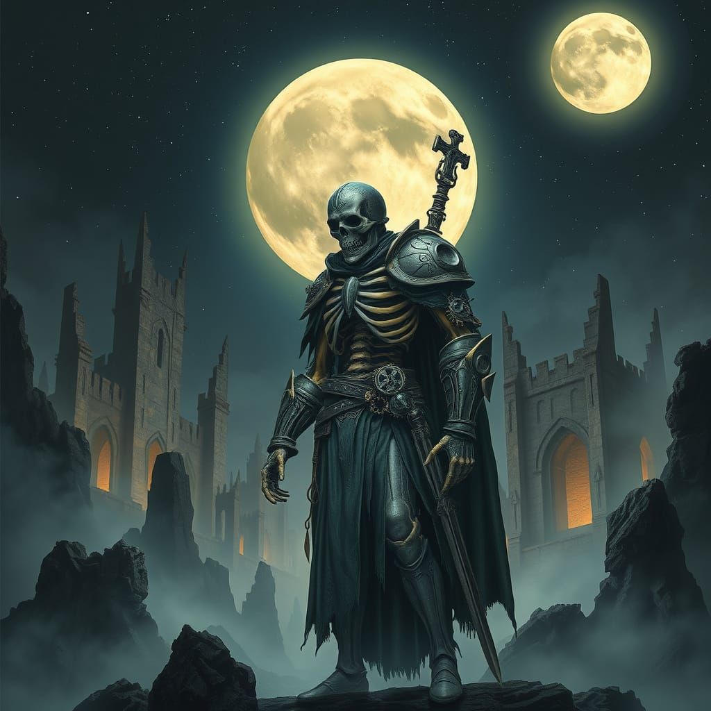 Steampunk Knight in Starry Castle, Biomechanical Art