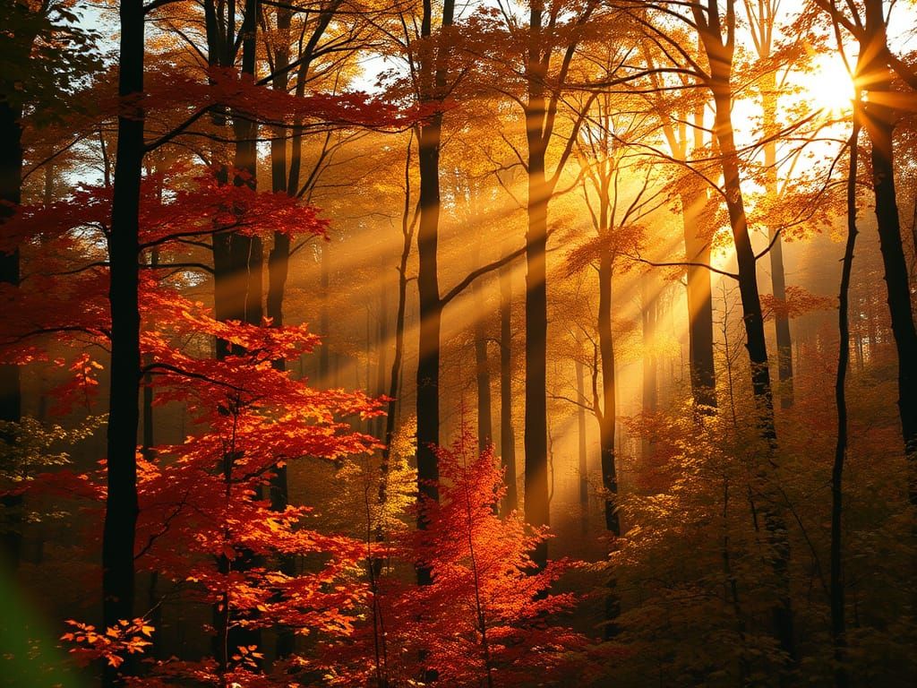 Golden Hour Forest Sunlight in Impressionistic Style