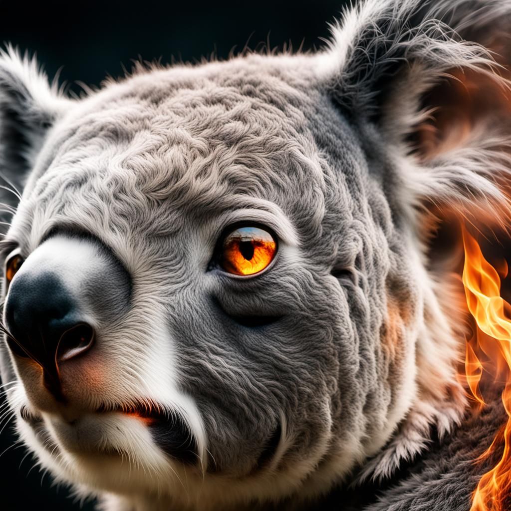 Koala Eye Double Exposure Forest Fire Fantasy Realism