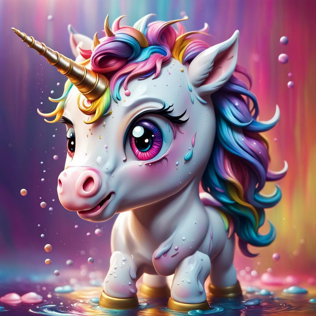 Hyperrealistic Chibi Unicorn in Splash Art Style