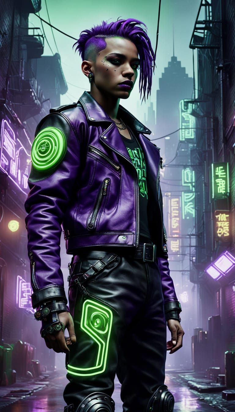 Cyberpunk Rebel in Dark Alleyway