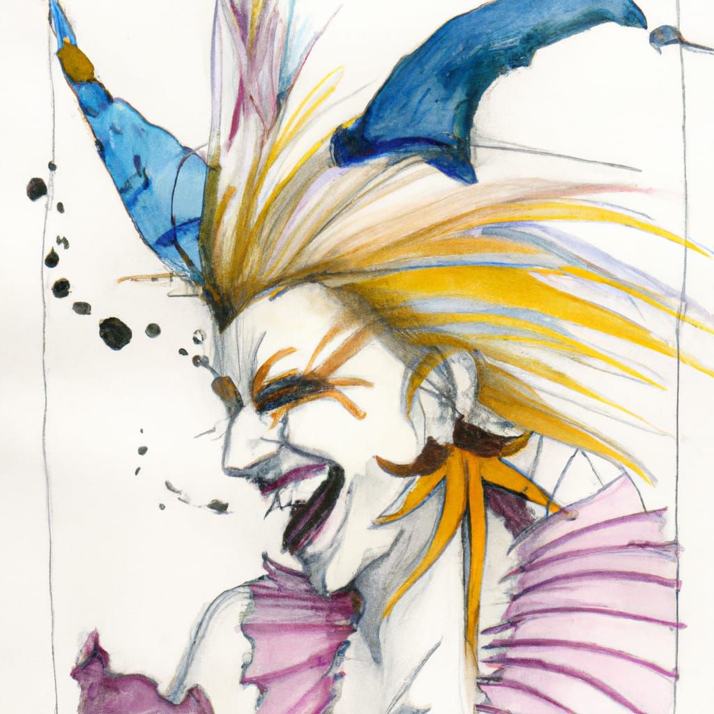 Kefka the Jester Casting a Spell as Watercolor