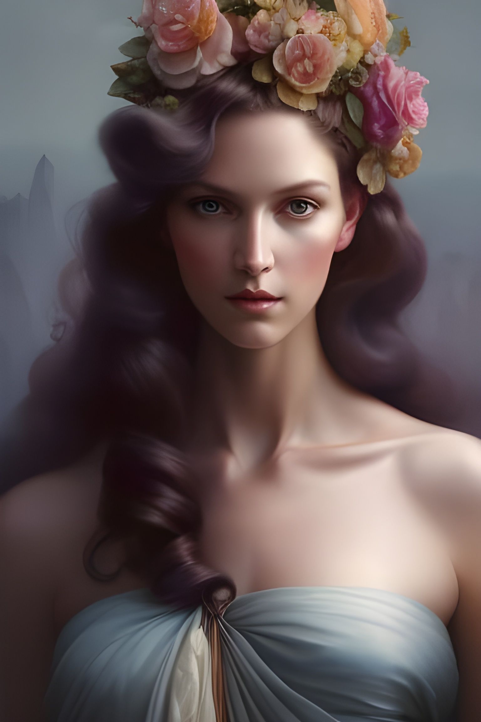 Watercolor Goddess Portrait in Hyperrealistic Fantasy Art