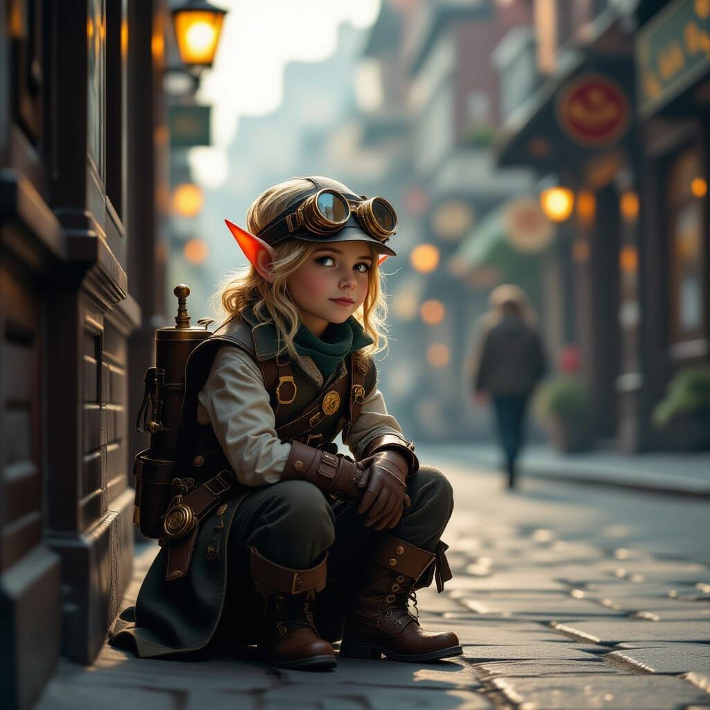 Steampunk Halfling Elf in Edward Hopper Light