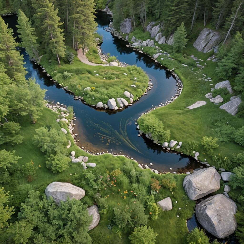 Lush River Landscape with Wildlife, Detailed Matte Painting