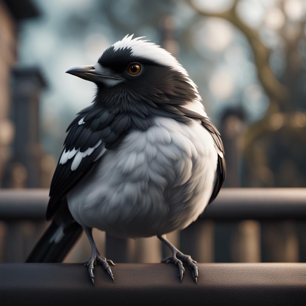 Quizzical Black and White Bird on Fence