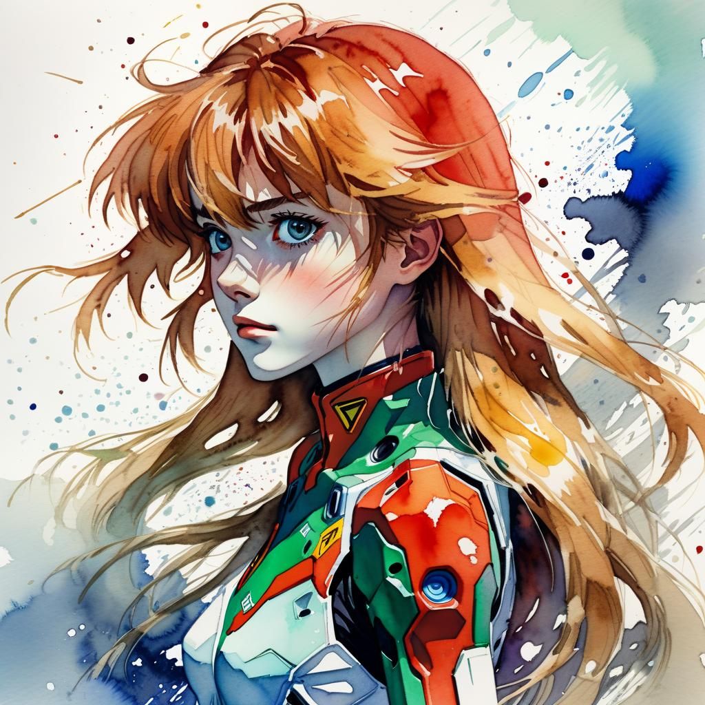 Asuka Langley in Watercolour Wonderland