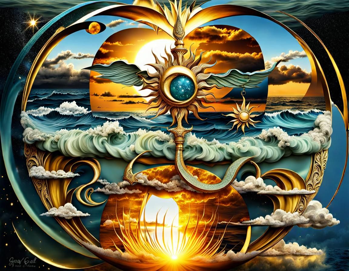 Surreal Fusion of Life, Death, Sun, and Moon