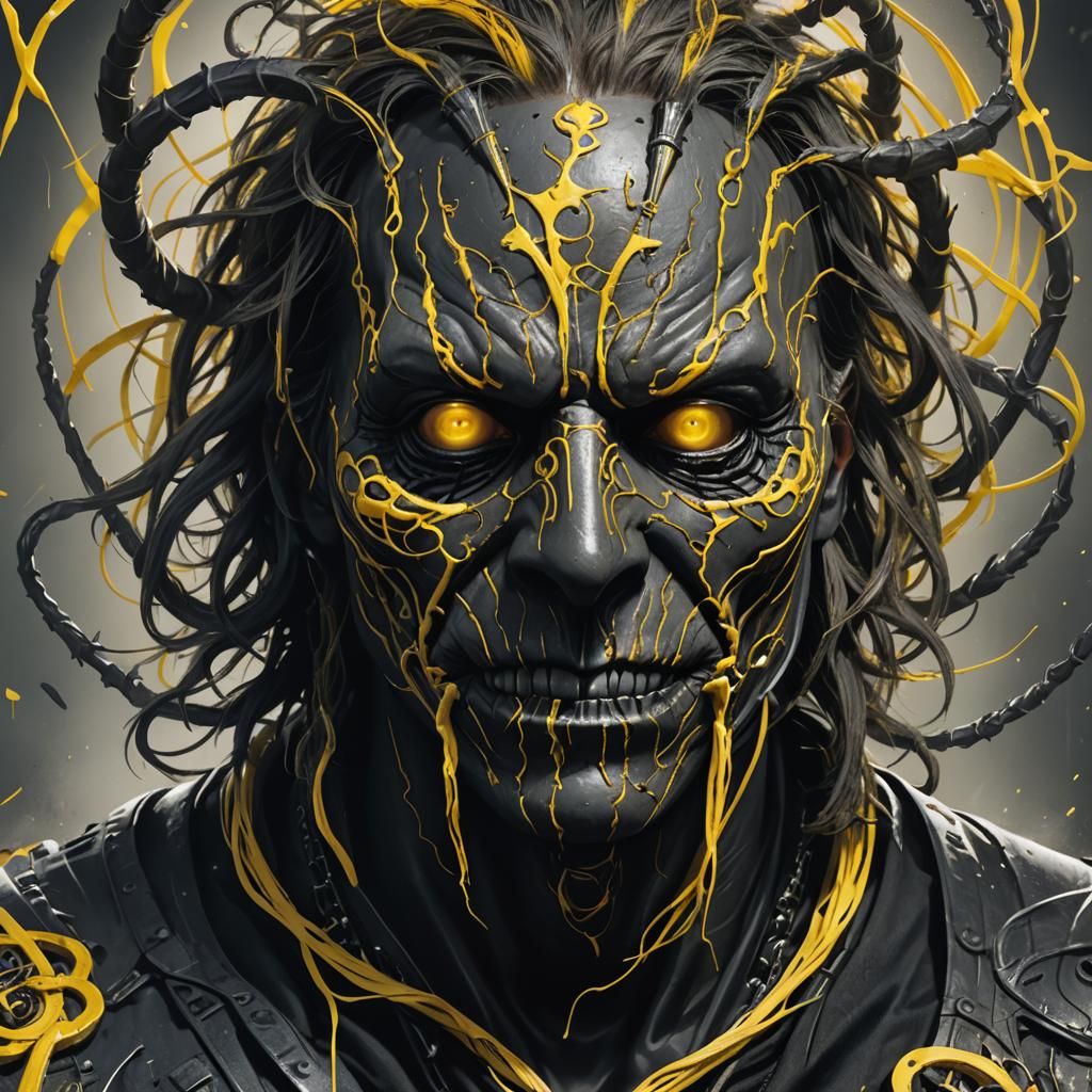Man in Black and Yellow Mask, Hyperrealistic Portrait