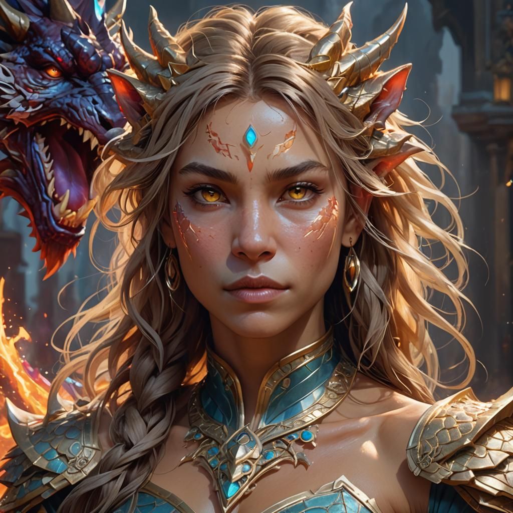 Detailed Dragon Lioness Concept Art Portrait