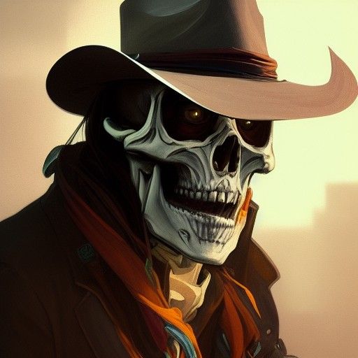 Skeleton Gunslinger Portrait in Hyperdetailed Style