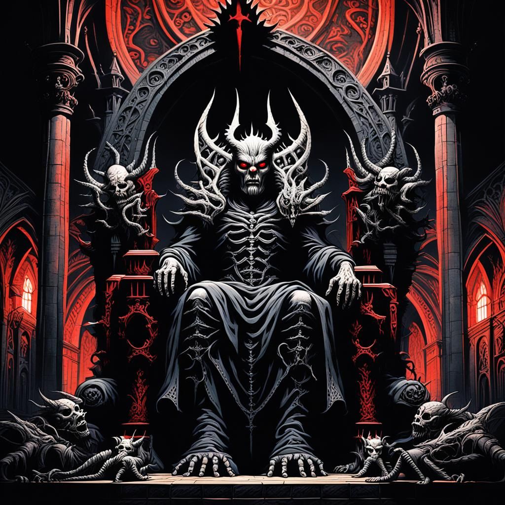 Demonic Lord on Throne in Gothic Cathedral
