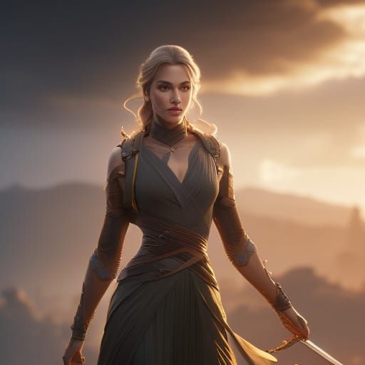 Clerical Woman with Braid Crown in Photorealistic Style