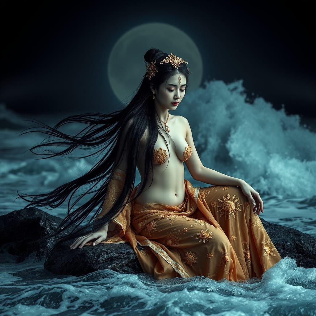 Mysterious Chinese Sorceress in Stormy Seas
