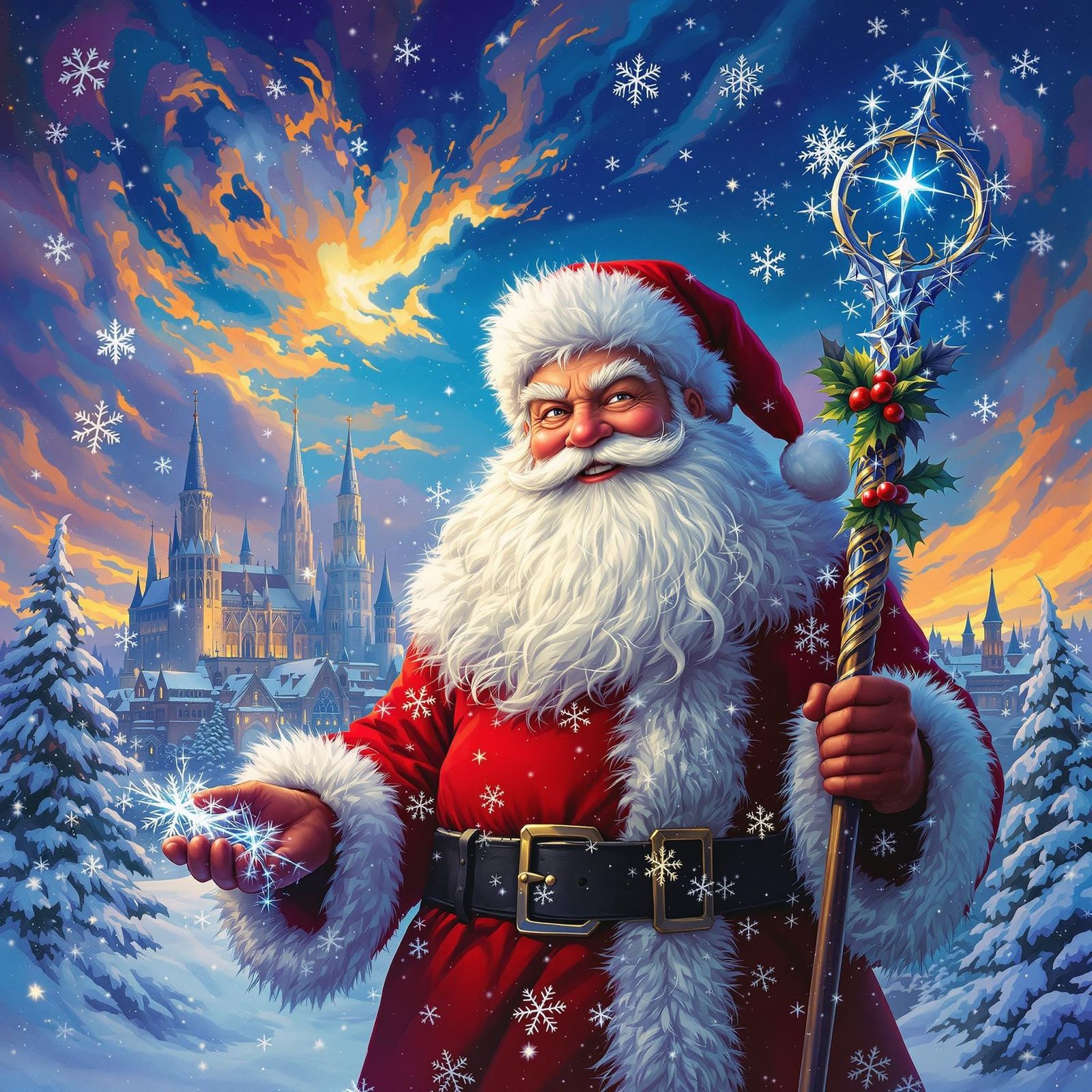 Jolly Old Man Surveys Winter Wonderland in Detailed Matte Pa...