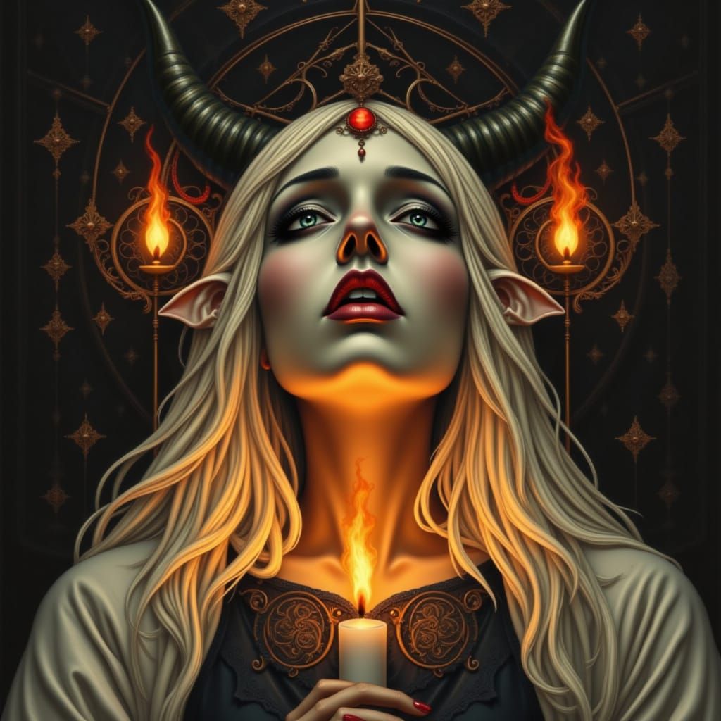 Dark Magical Bohemian Goddess in Cosmic Psychedelic Dreamsca...