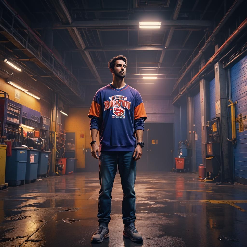 Man in Dimly Lit Loading Bay: Matte Painting