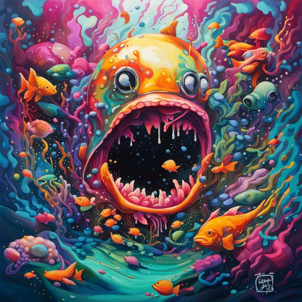 Colorful Underwater Landscape in Graffiti Art Style