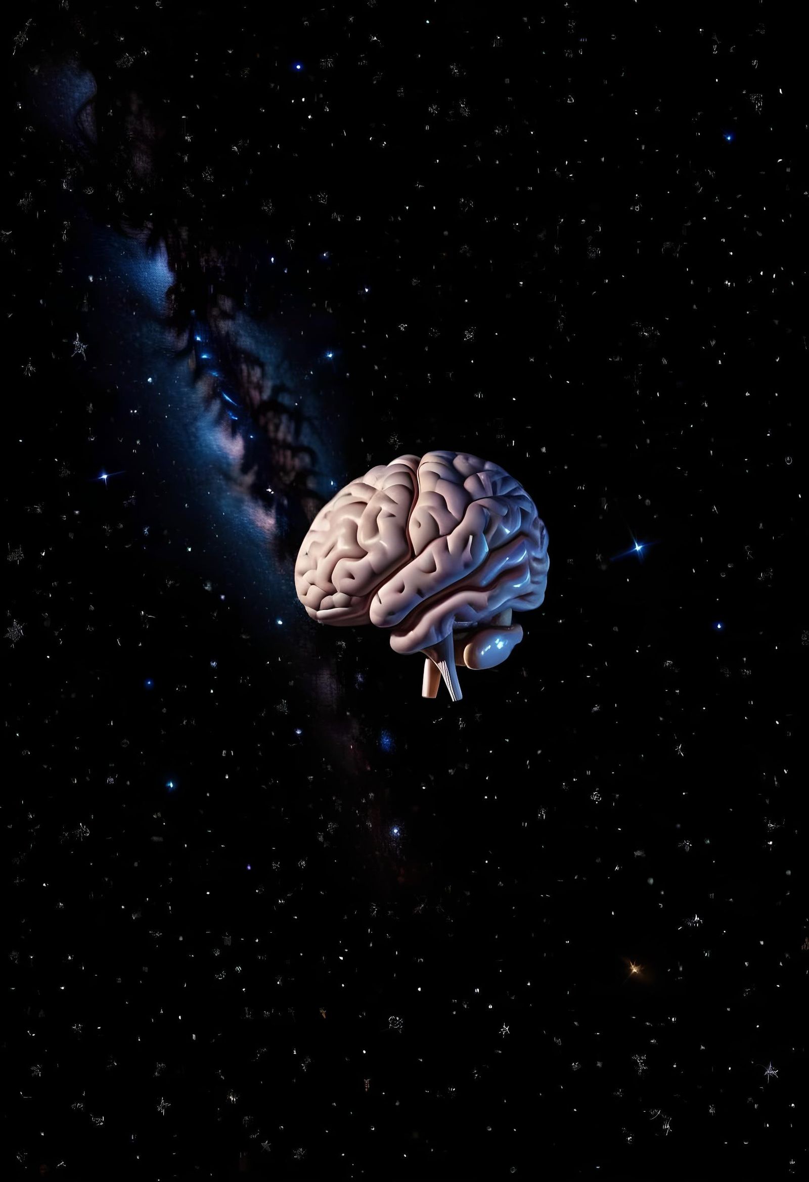 Brain Floating in Starry Cosmos: Hyperrealistic Detail