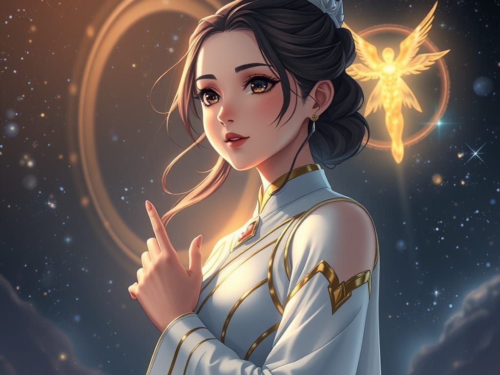 Teenage Girl Exudes Cosmic Energy in Anime Style