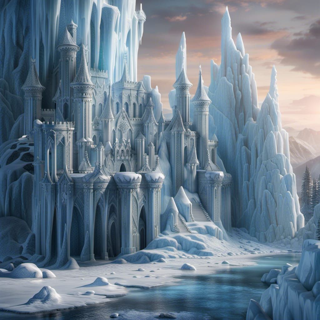 Fantastical Ice Castle Concept Art in 8K