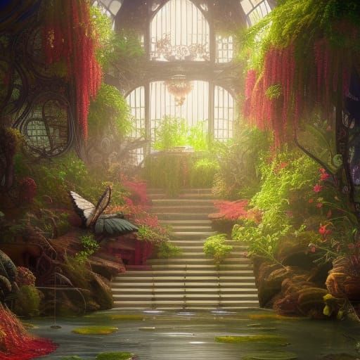 Fantastical Glasshouse in Hyperrealistic Digital Painting