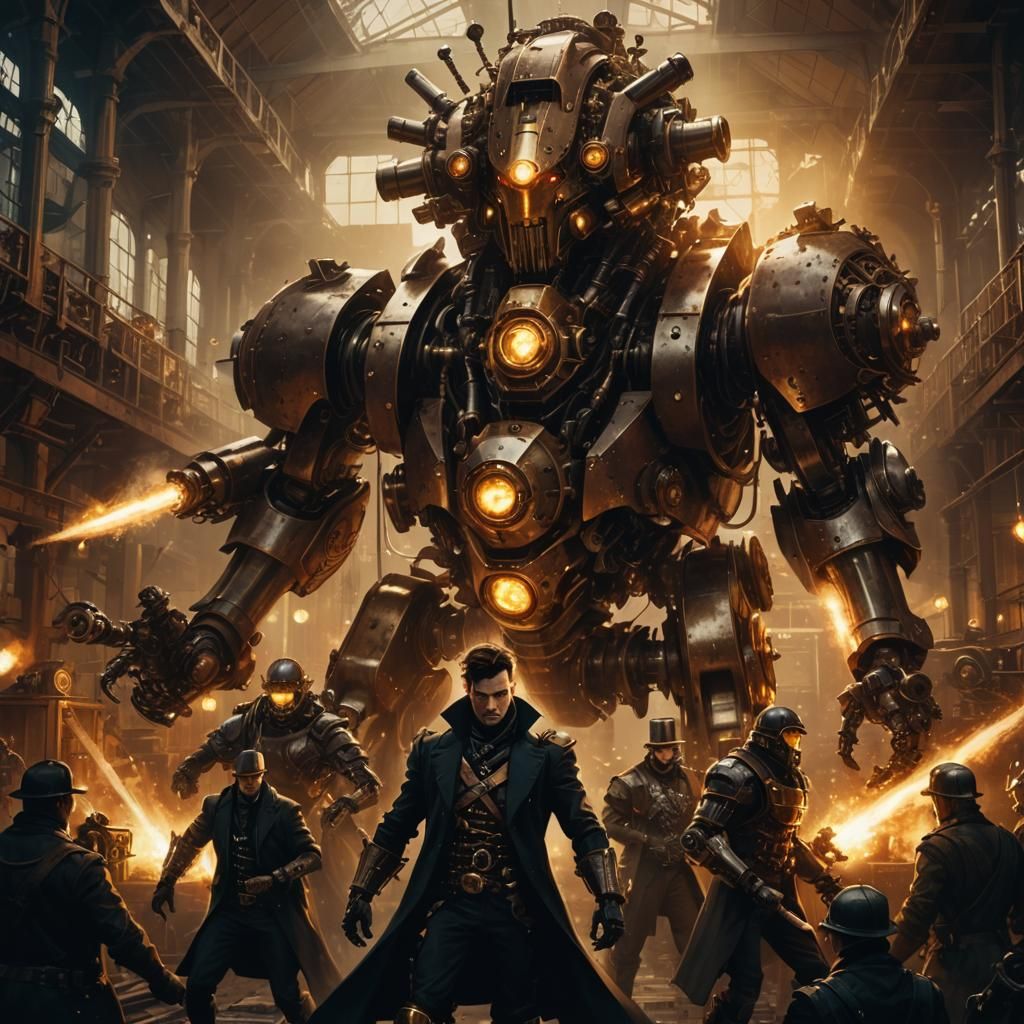 Steampunk Knight Combat in Gothic Victorian Style