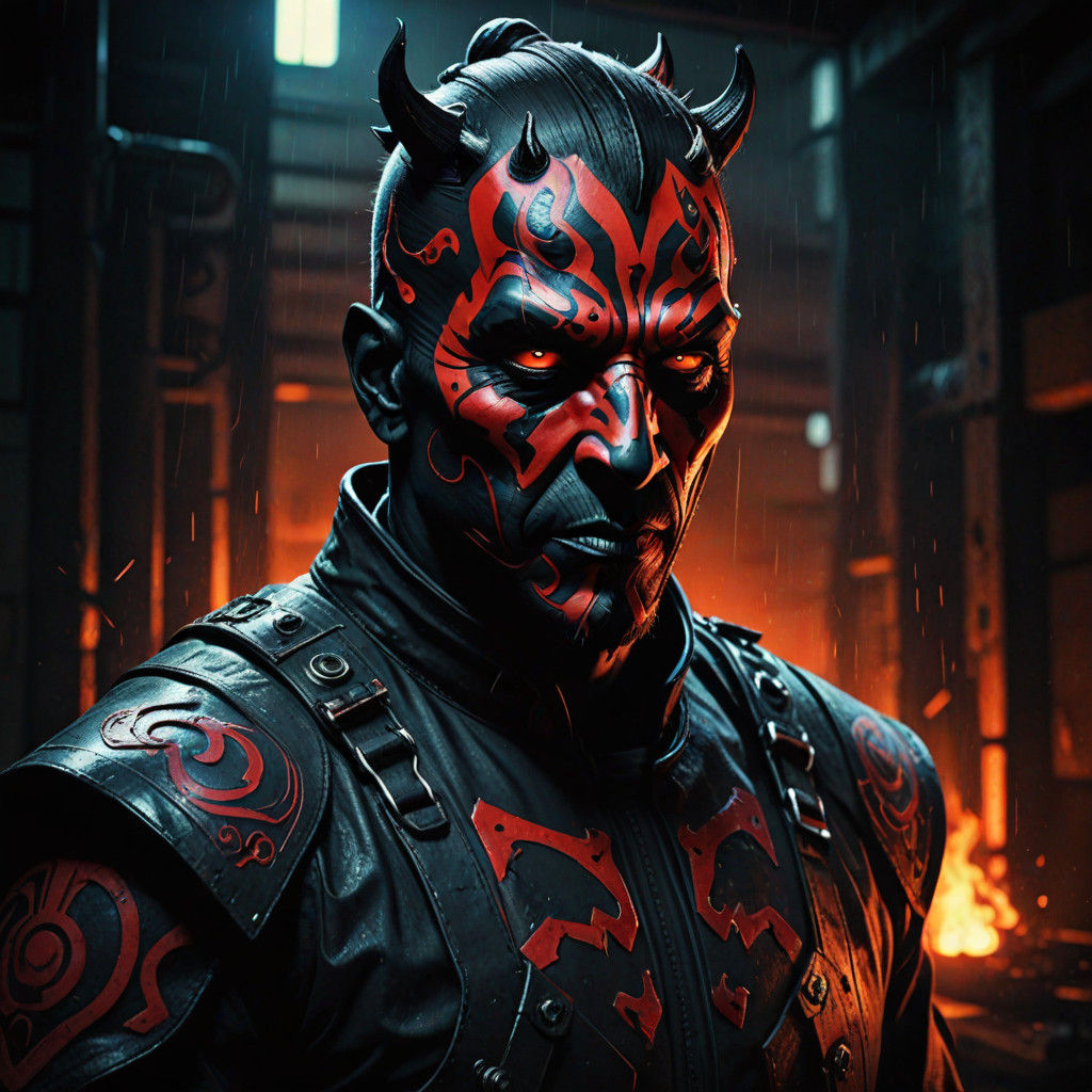 Cybergoth Darth Maul in Ornate Black Leather - Gritty Game A...