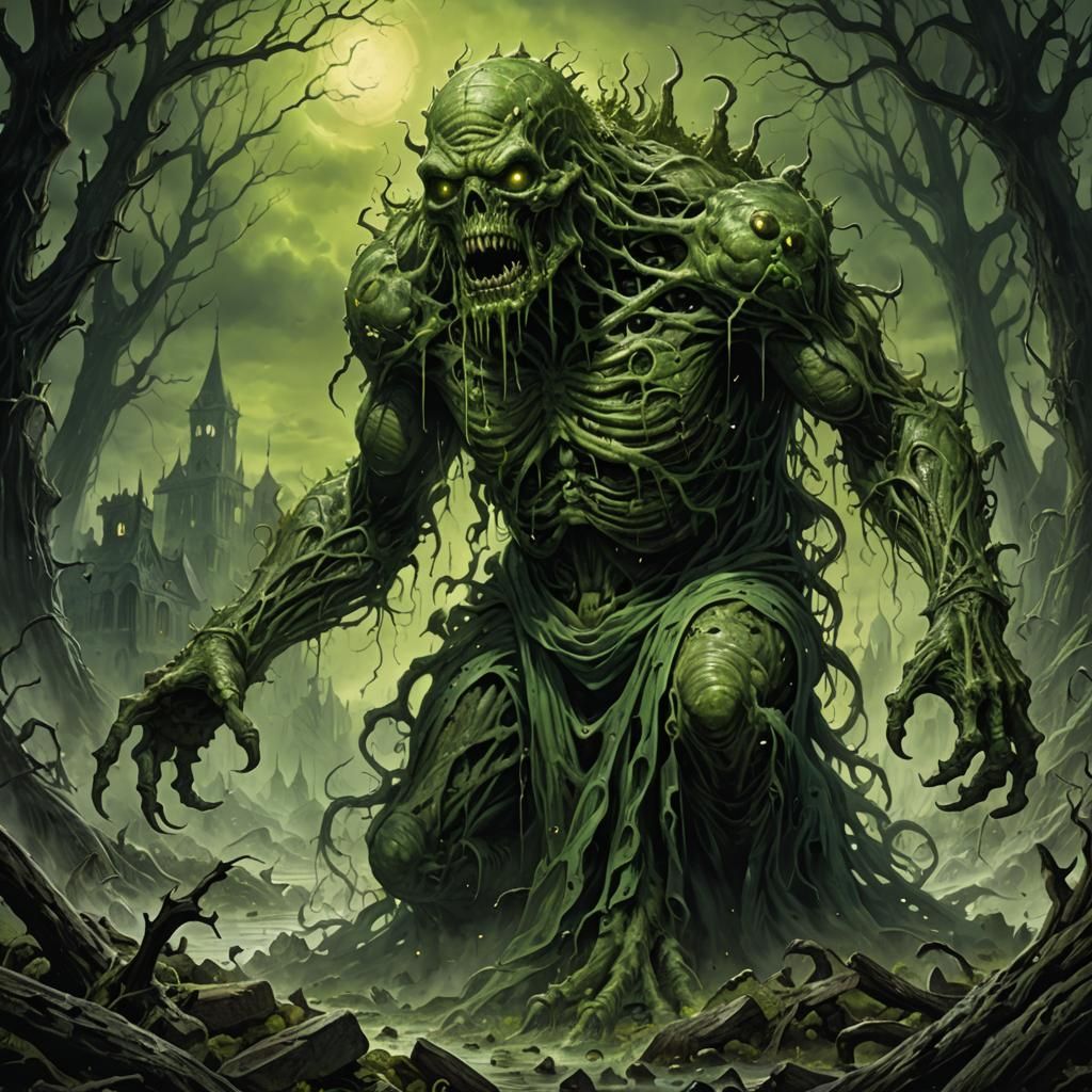 Radioactive Undead Monster in Engraving Style