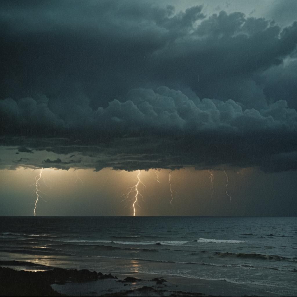 Intense Storm Rages at Night: Cinematic Film Still